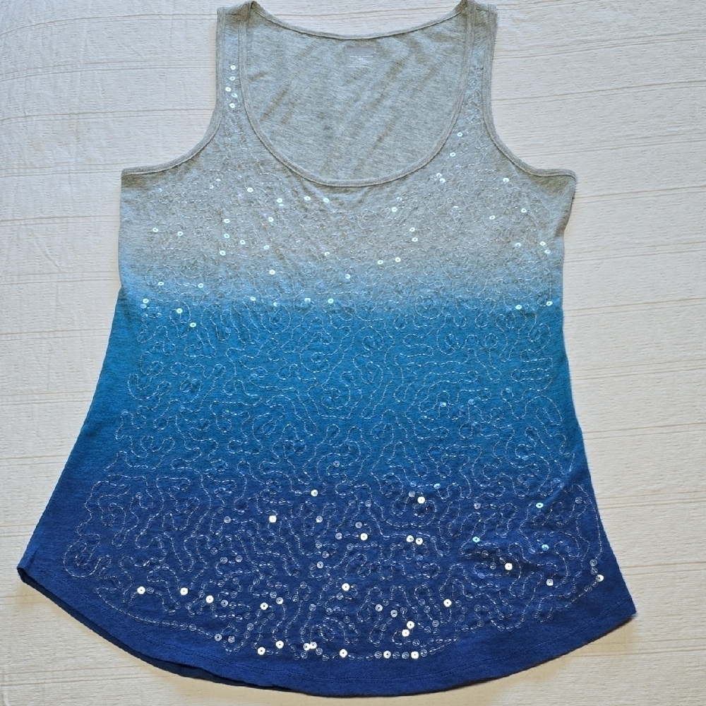 Blue Ombre Sequin Tank Top | Sparkly Mermaid Core Scoop Neck Tank Size XS